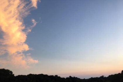 sky, sunset, river, skyline, horizon, woods, bridge