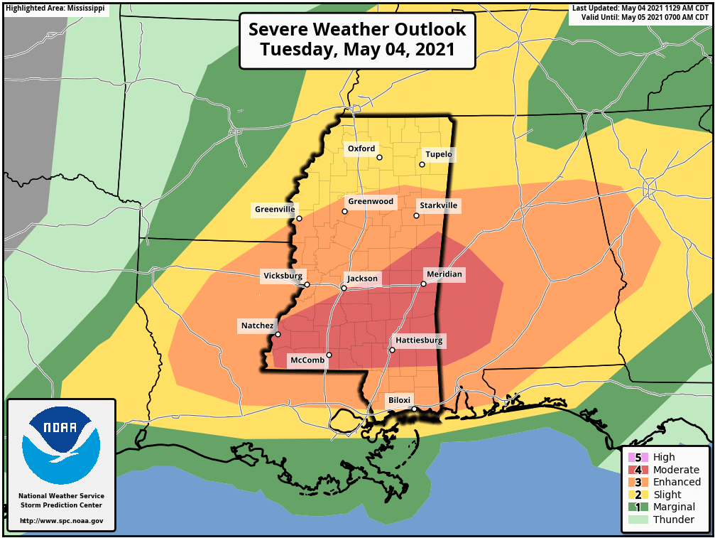 Mississippi Severe Weather Threat Upgraded To Level 4 By Nws